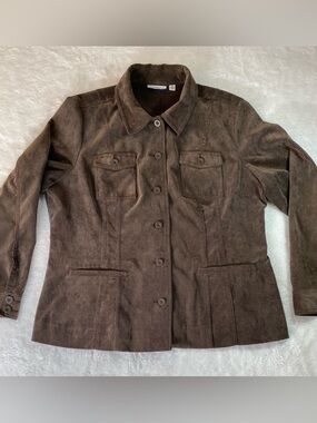Croft & Barrow Brown Corduroy Stretch Button Up Utility Jacket Coat Women's XL